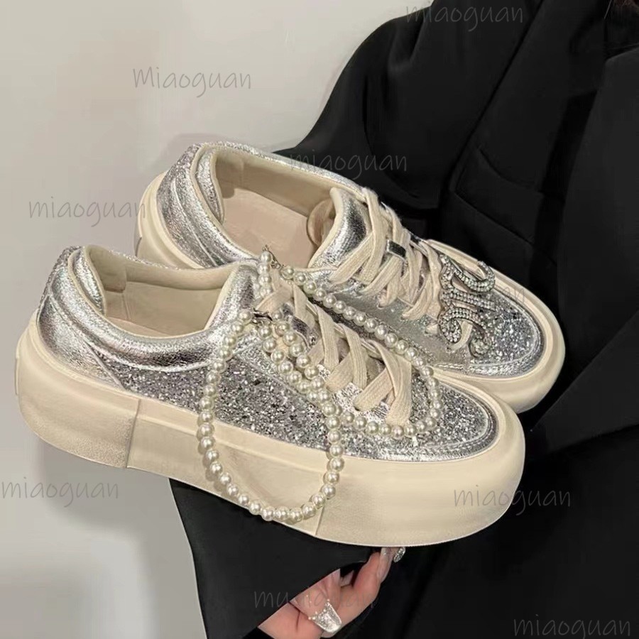 Sneakers Fashion Women - Pearl Decor Thick Bottom Shoes For