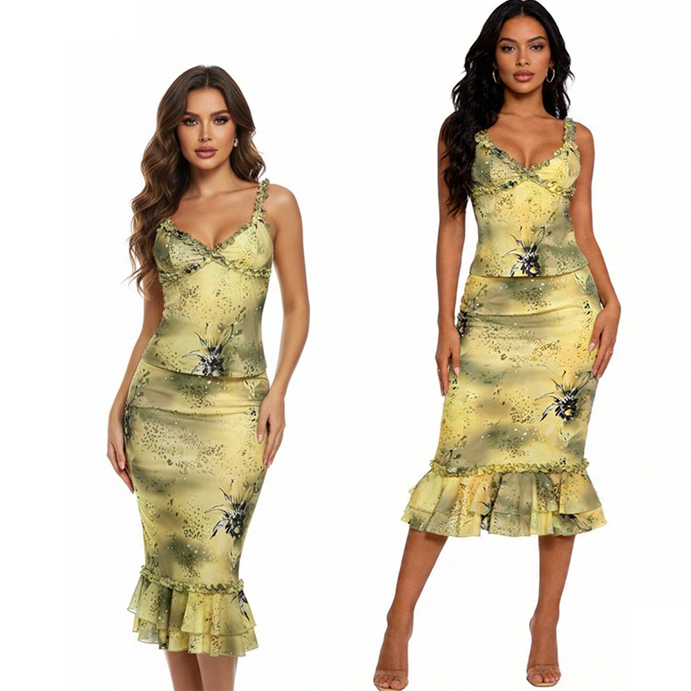 V Neck Cami Top - Women's Dress 2 Piece Floral Print