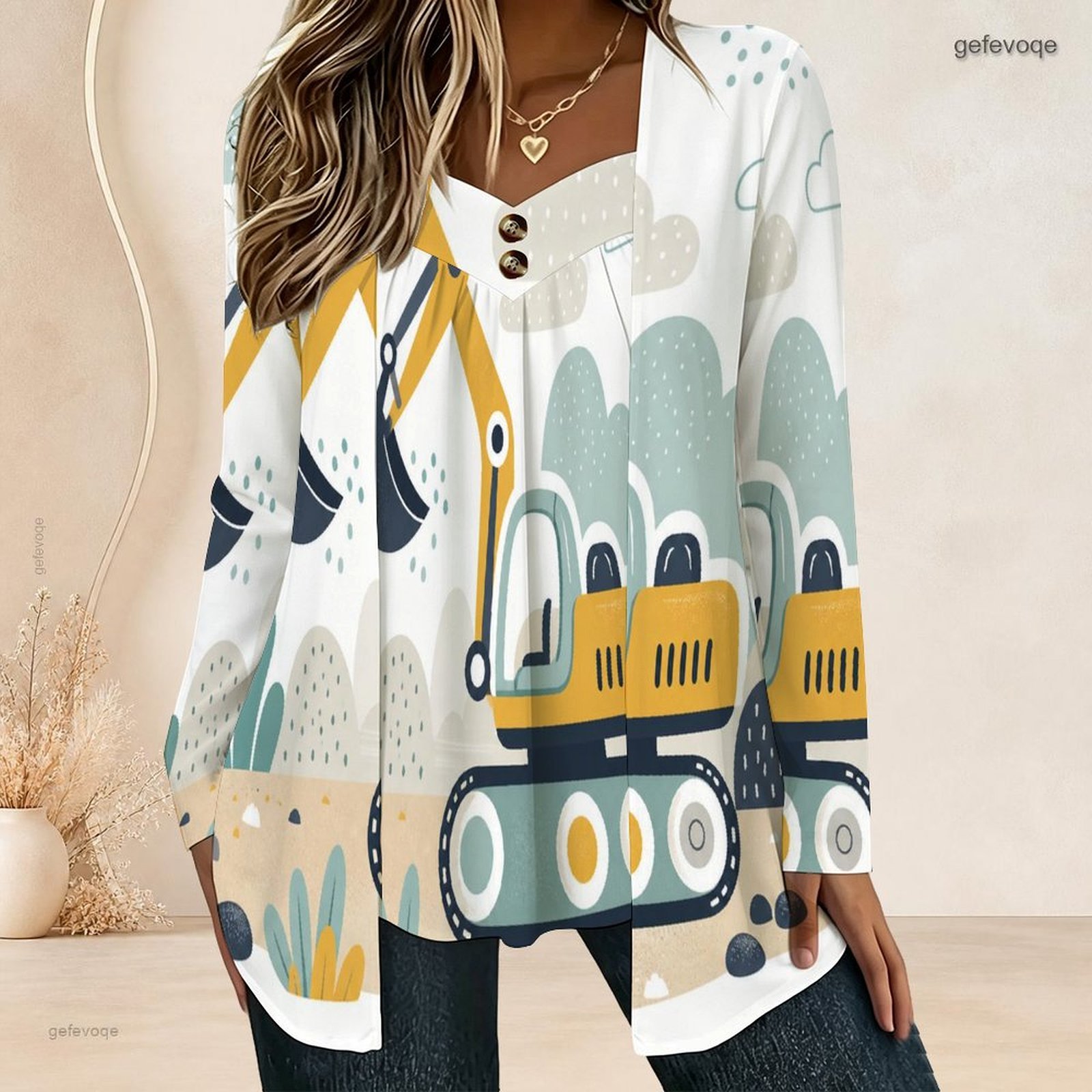 V Neck Cami Top - Women Fake Two Piece Long Sleeve