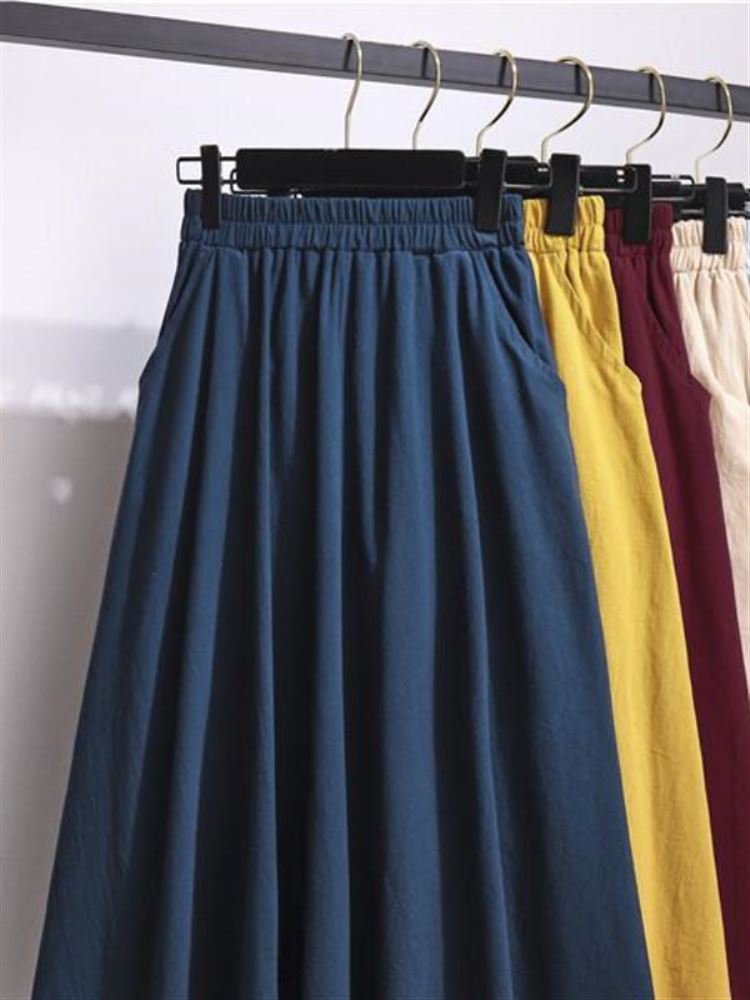 A-Line Skirt Midi - New 2024 High Waist Cotton Linen