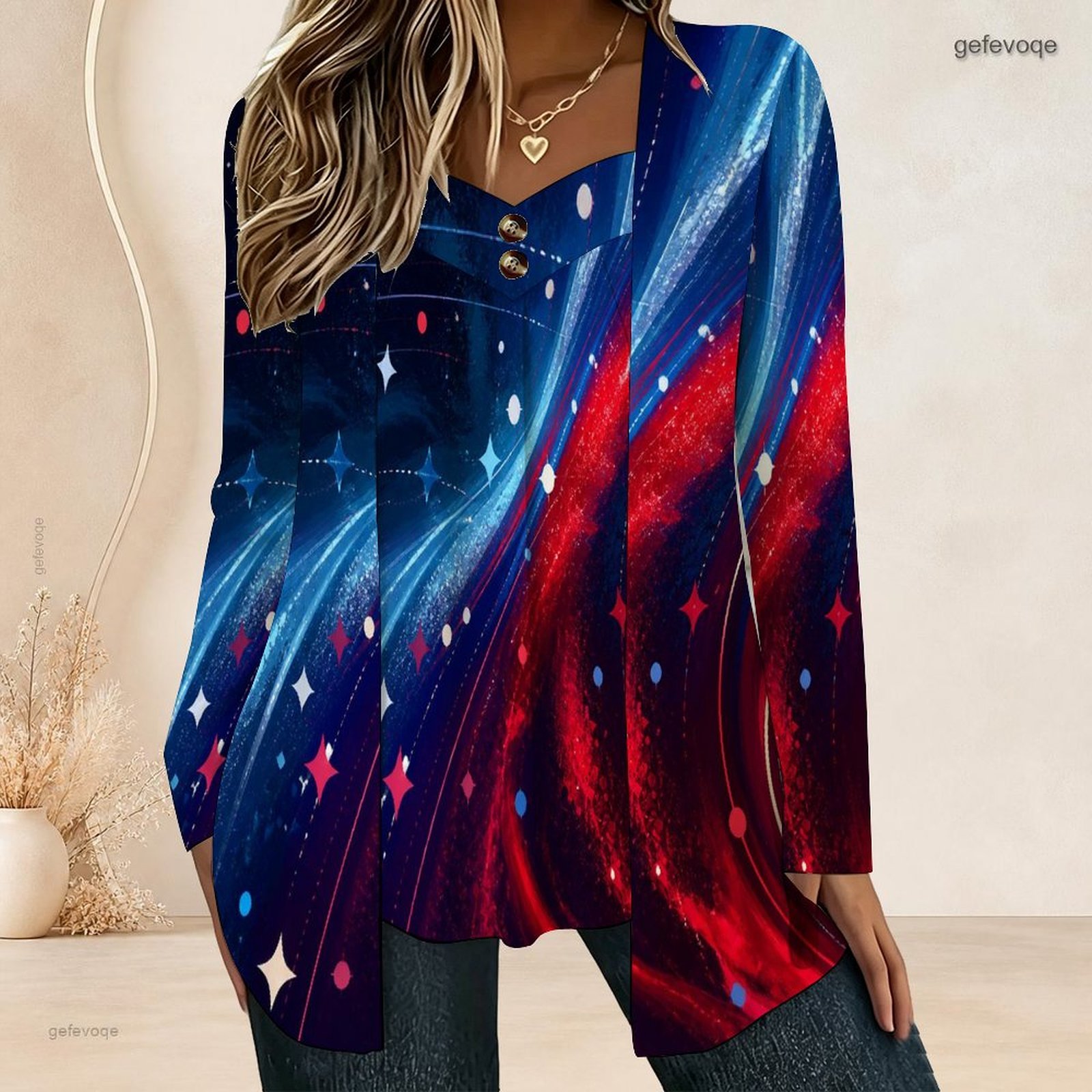 V Neck Cami Top - Women Fake Two Piece Long Sleeve