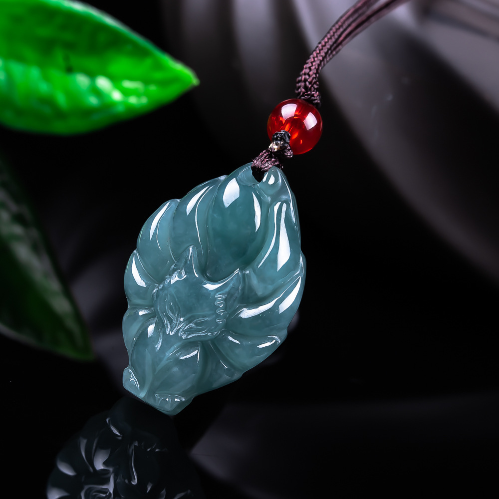 Women Fashion Necklace - Natural Burmese Jadeite Fox Pendant Necklace