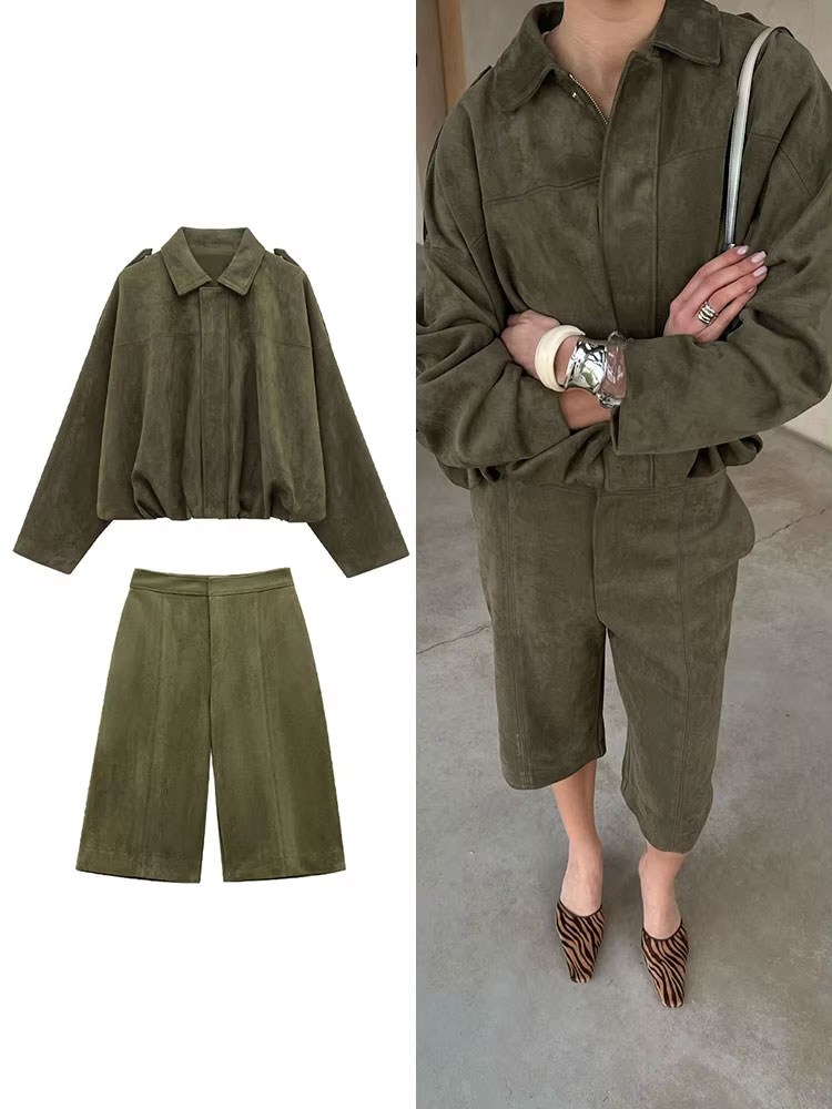 Women'S Fashion Bomber Jacket - HH Female Street Fashion Suede Texture