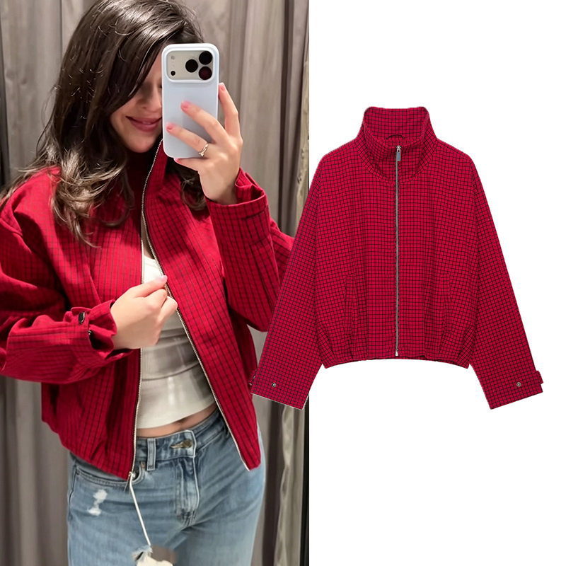 Women'S Fashion Bomber Jacket - Autumn Fashion Plaid Bomber Jacket Women's