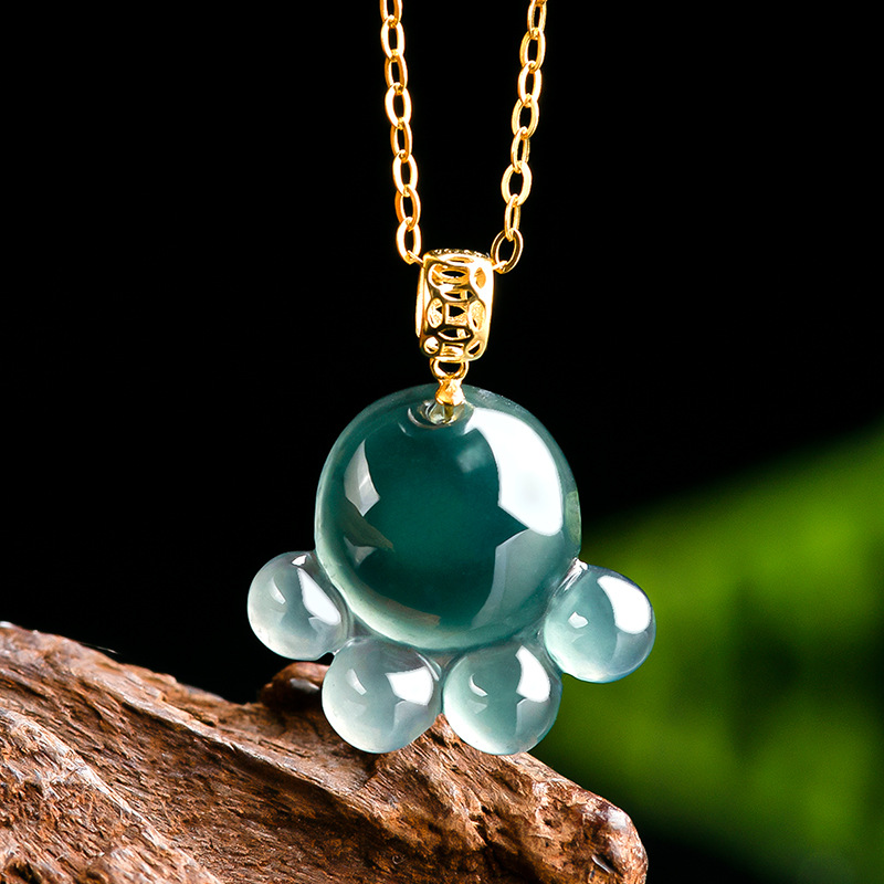 Women Fashion Necklace - Natural Real Emerald Blue Water Jade