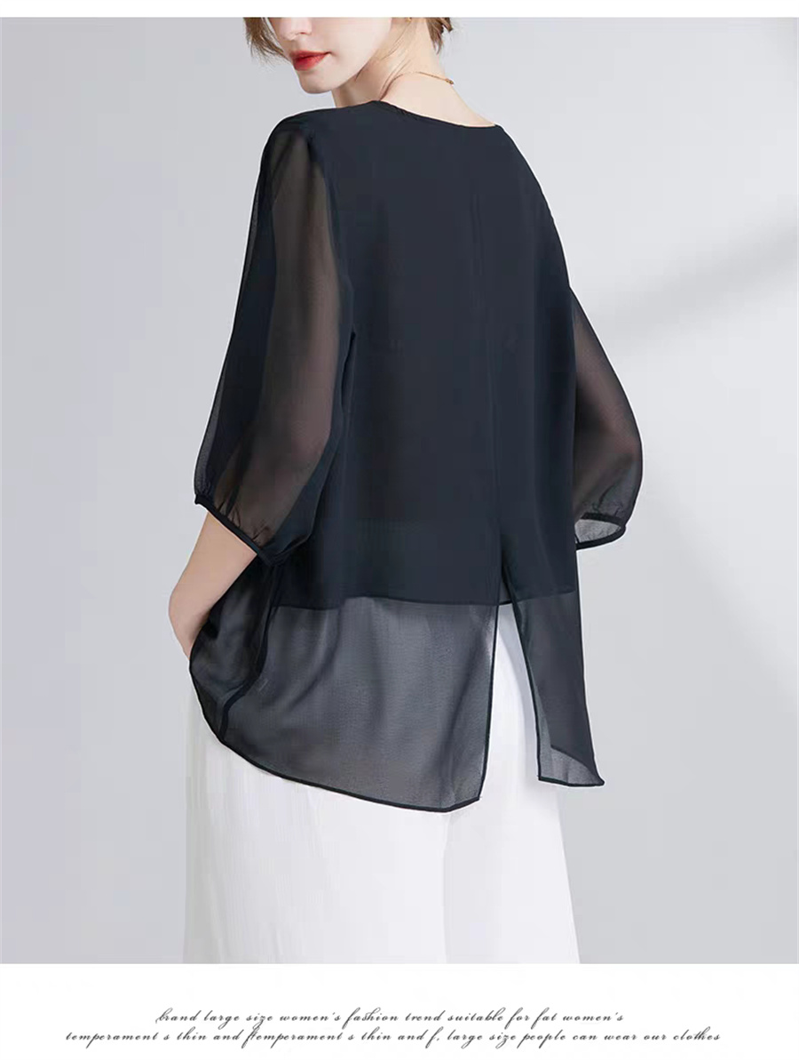 Women Fashion Blouse - Korean Style Chiffon Plus-Size Women's Top
