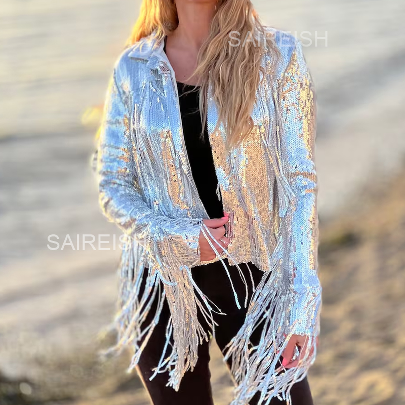 Harajuku Unisex Sequin Fringed - đánh giá và giá Women'S Fashion Bomber Jacket