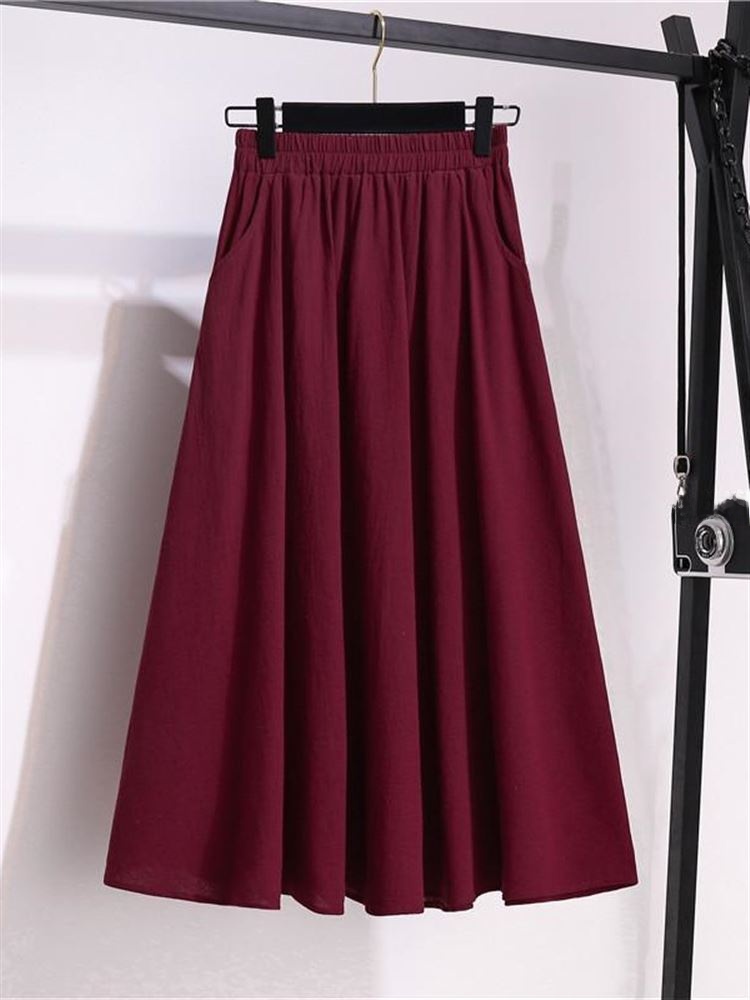 New 2024 High Waist Cotton Lin - đánh giá và giá A-Line Skirt Midi