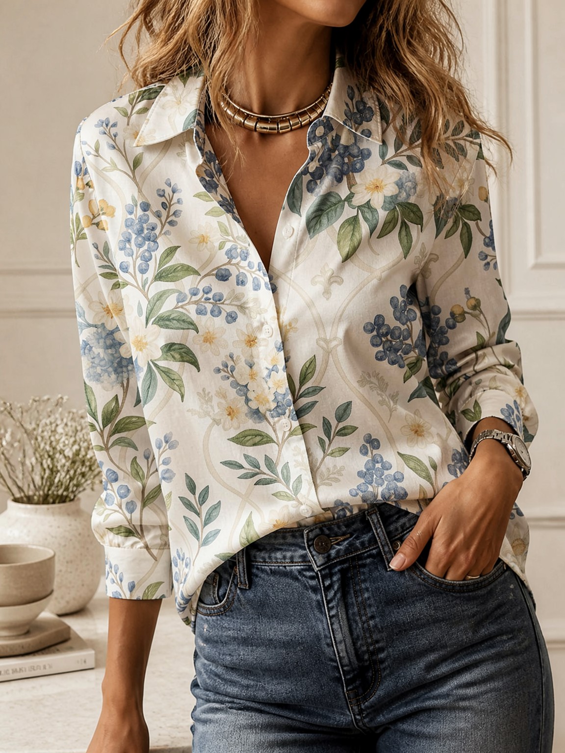 Casual All-match Collared Blou - đánh giá và giá Women Fashion Blouse