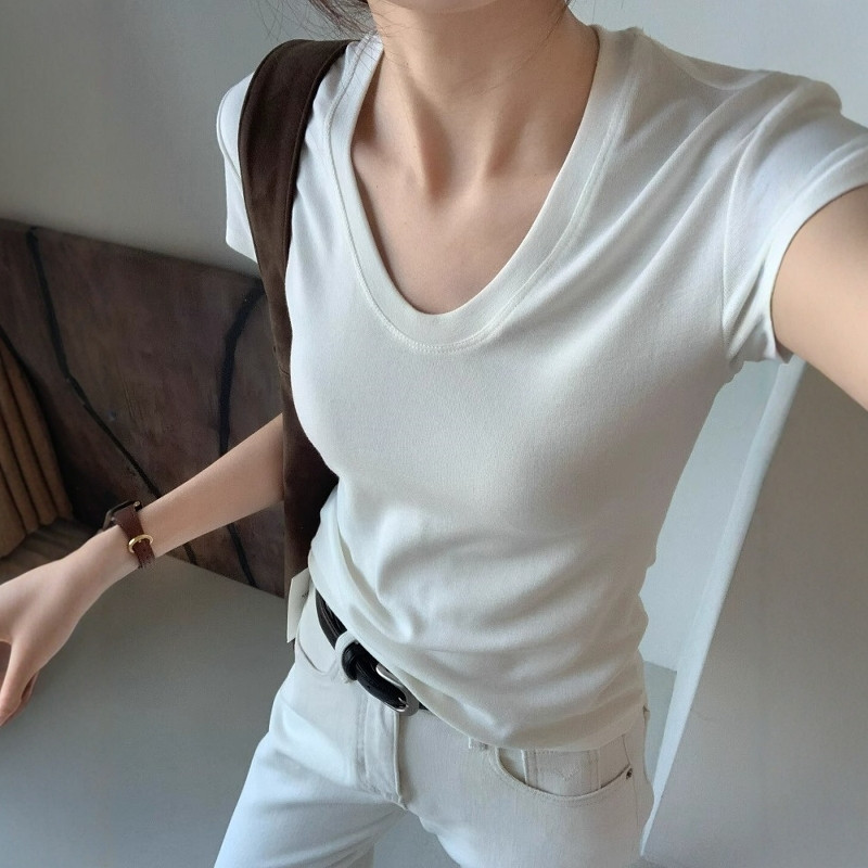 U-Neck Shoulder Short Sleeve T - đánh giá và giá Women Fashion Blouse