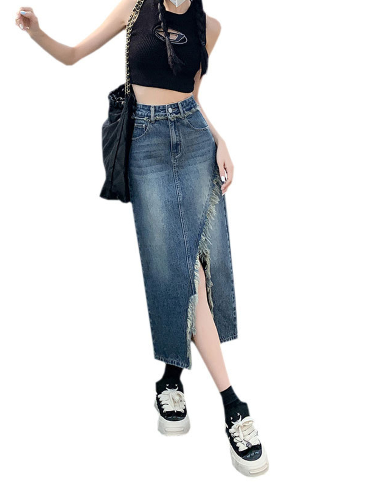 Women's High Waist Denim Skirt - đánh giá và giá A-Line Skirt Midi