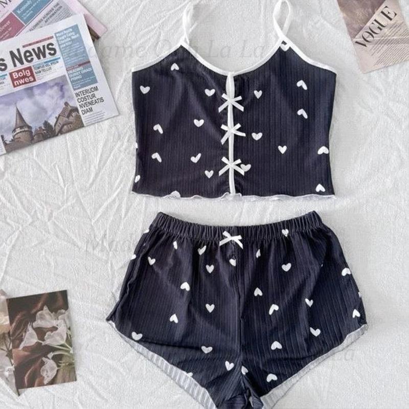 Sexy Heart Print Pajama Set fo - đánh giá và giá V Neck Cami Top