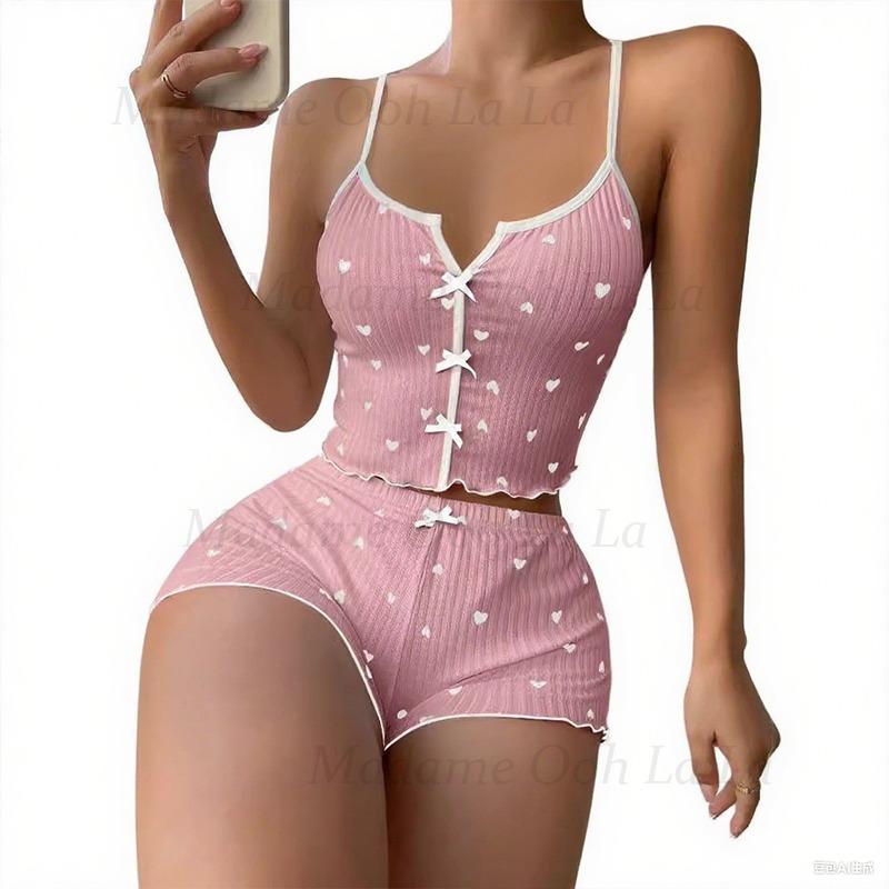 Sexy Heart Print Pajama Set fo - đánh giá và giá V Neck Cami Top
