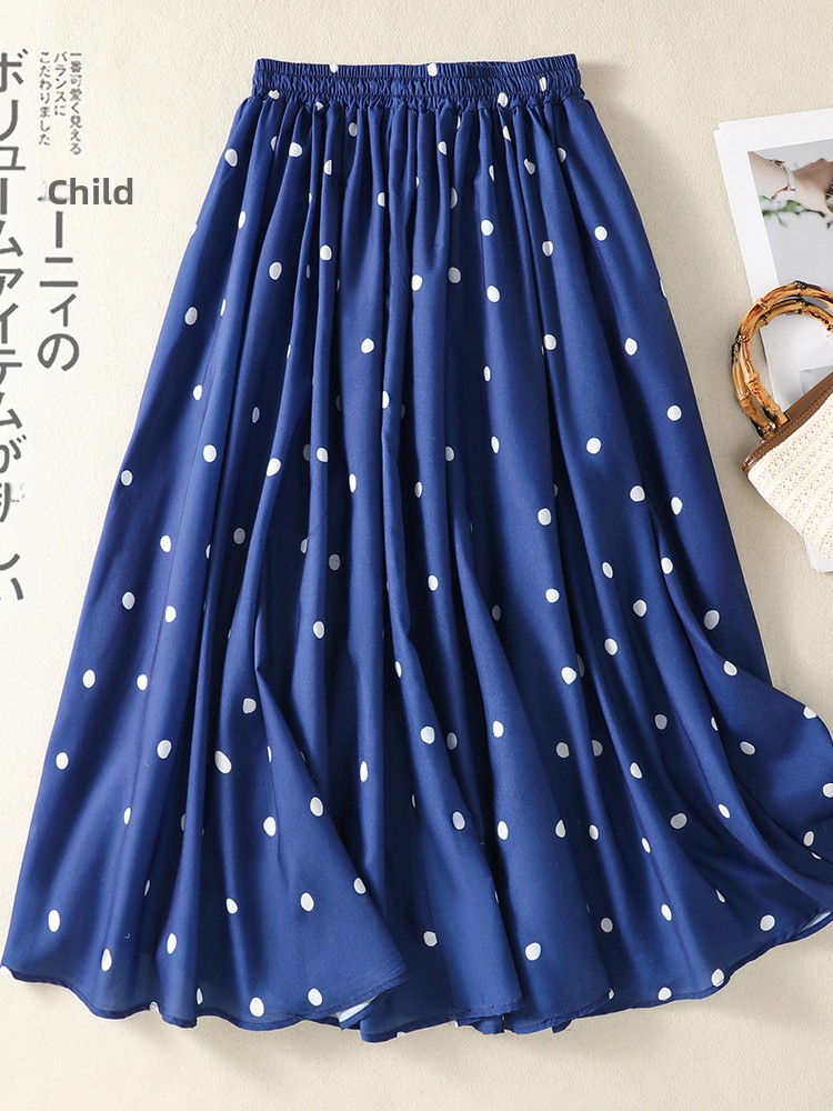 Blue Polka Dot Print Sash Vers - đánh giá và giá A-Line Skirt Midi