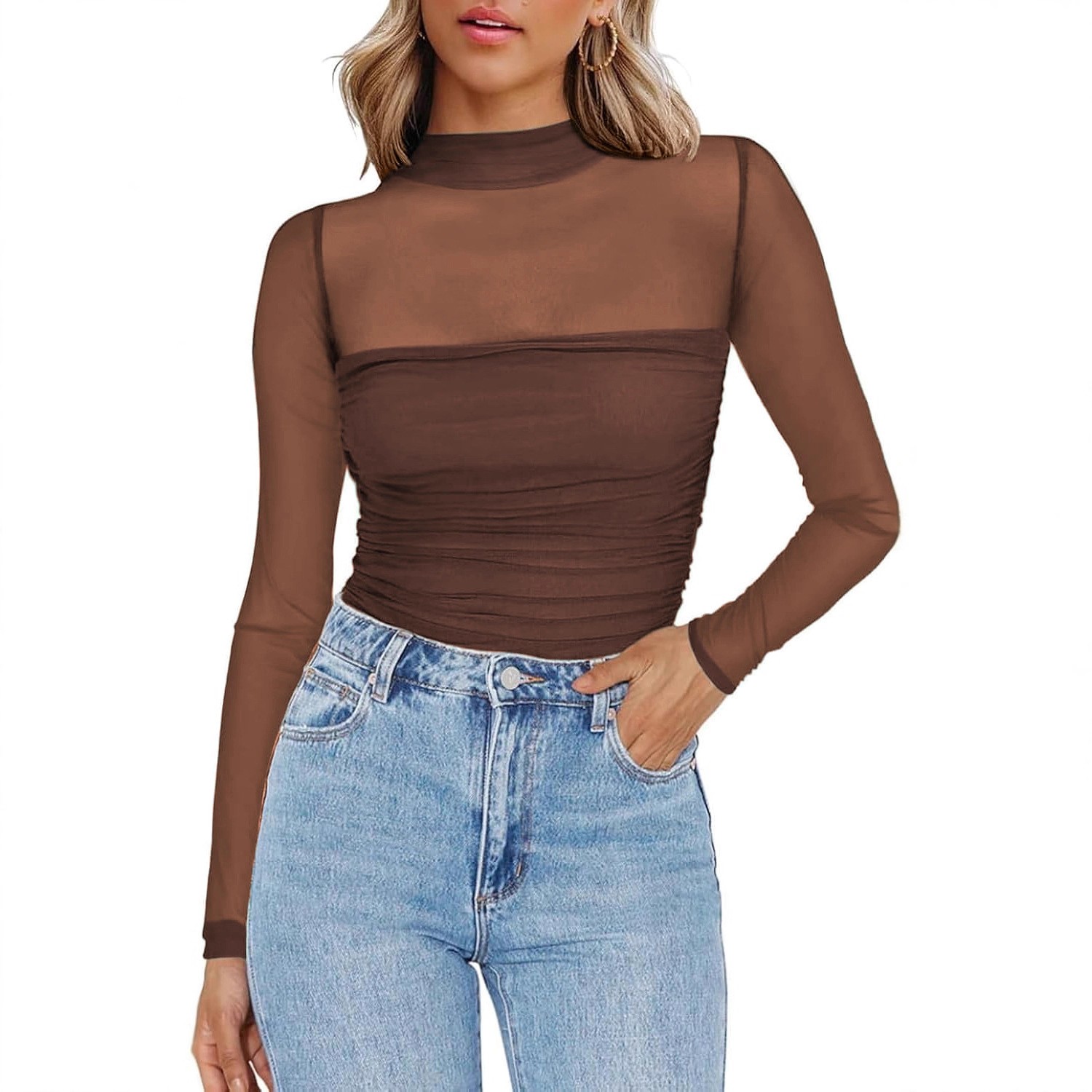 Women's Solid Color Sheer Mesh - đánh giá và giá Women Fashion Blouse