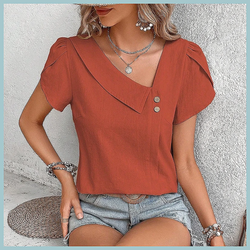 2024 Summer Vintage Solid Colo - đánh giá và giá Women Fashion Blouse