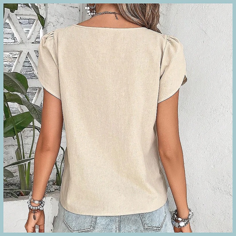 2024 Summer Vintage Solid Colo - đánh giá và giá Women Fashion Blouse