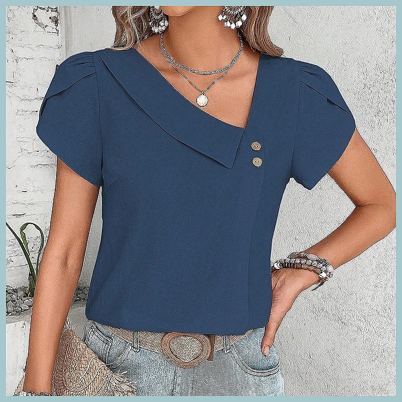 2024 Summer Vintage Solid Colo - đánh giá và giá Women Fashion Blouse
